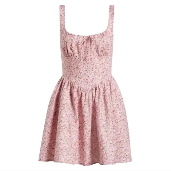 Reformation Daria Linen Floral Pink Sleeveless Dress New With Tags Size 8 - Picture 1 of 7
